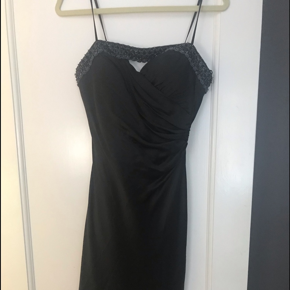 Marc Bouwer Glamit Black Satin & Beaded Dress Sz 4